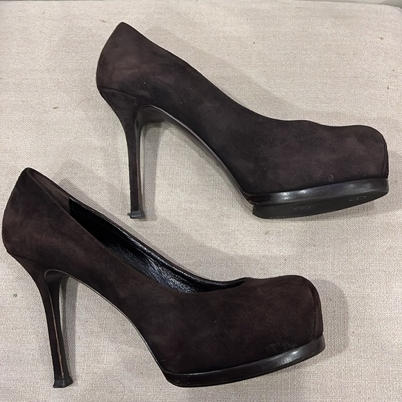 Yves Saint Laurent Tribute Brown Suede Pumps Stiletto Heels size 38 - Picture 2 of 12